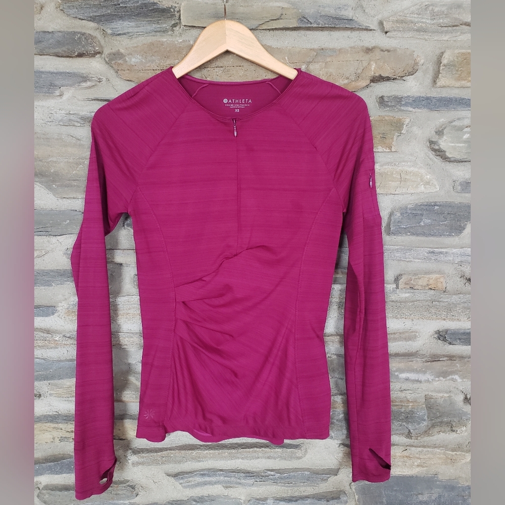 Athleta Pink 1/4 Zip Ruched Long Sleeve